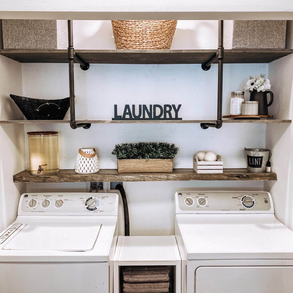 9. Botanical-Inspired Laundry Closet with Soft Florals