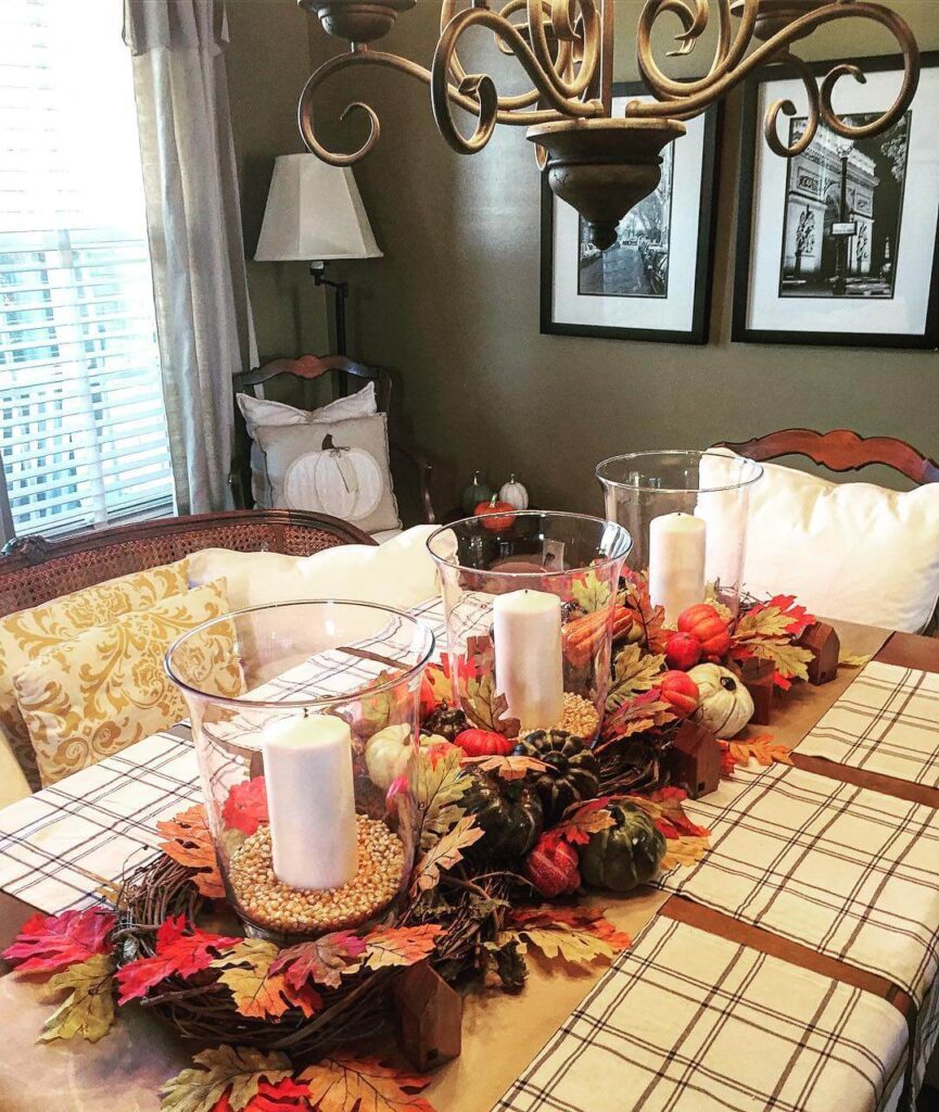 16. Pumpkin-Stacked Centerpiece for Maximum Impact