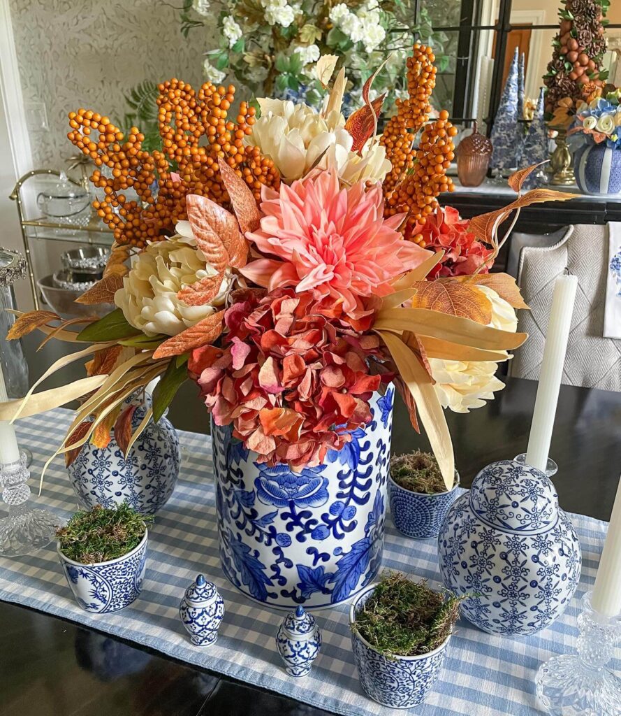 17. Warm & Woodsy with Natural Centerpieces