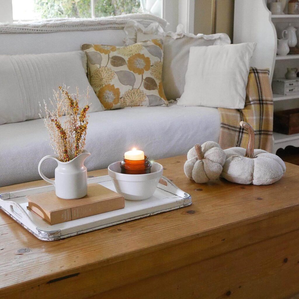 18. Mini Pumpkin Display with Farmhouse Flair