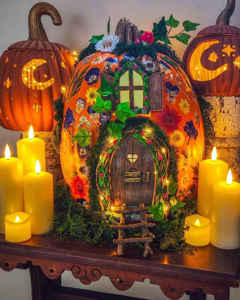 22. Whimsical Entryway with Fall Florals and Soft Neutrals
