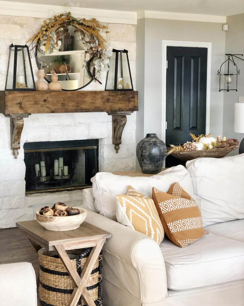 5. Rustic Harvest Mantel with Farmhouse Flair